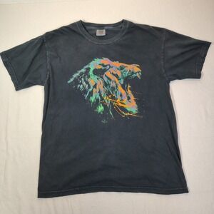 Comfort Colors Graphic T-Shirt Mens Large Black Neon Lion Roar Short Sleeve Tee